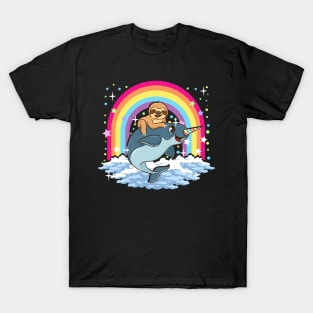 Cute Sloth Riding Narwhal The Unicorn Of The Sea T-Shirt